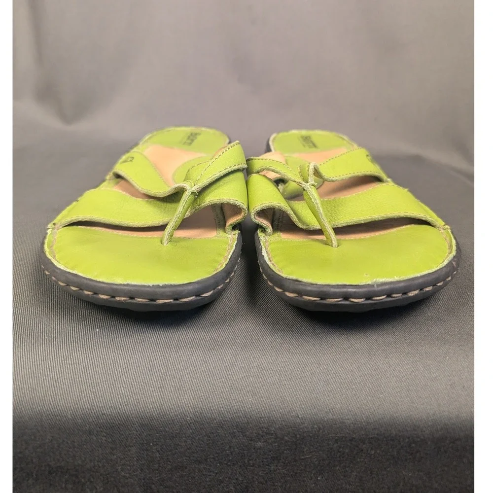 8 Born Chartreuse Acid Lime Green Leather Thong Sandal Slide Comfort Flat Women - Picture 2 of 7